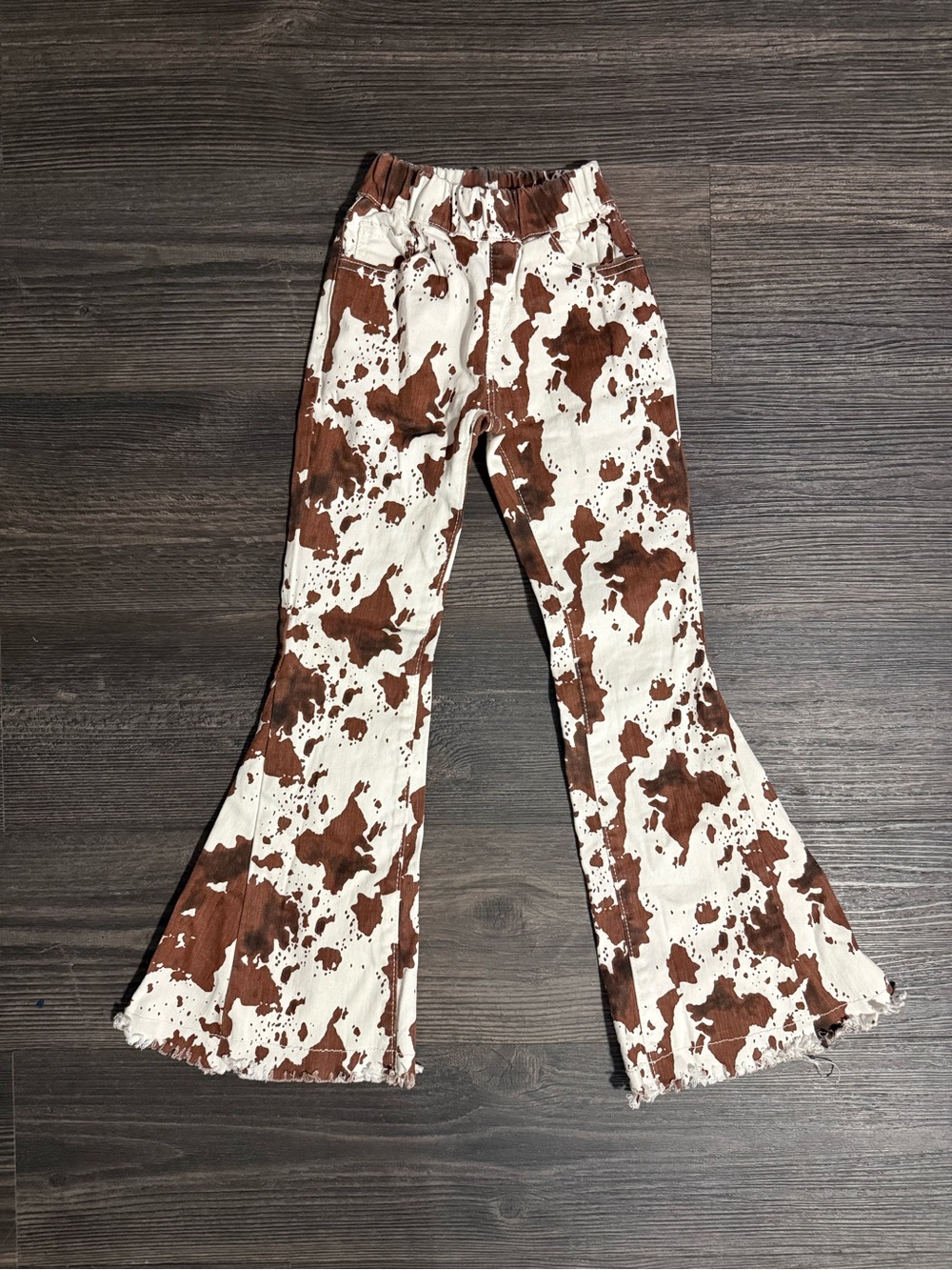 Girls Size XXS Cowprint Flared Pants in White & Brown